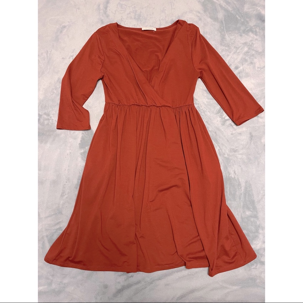 Rust Half-Sleeve Dress with POCKETS